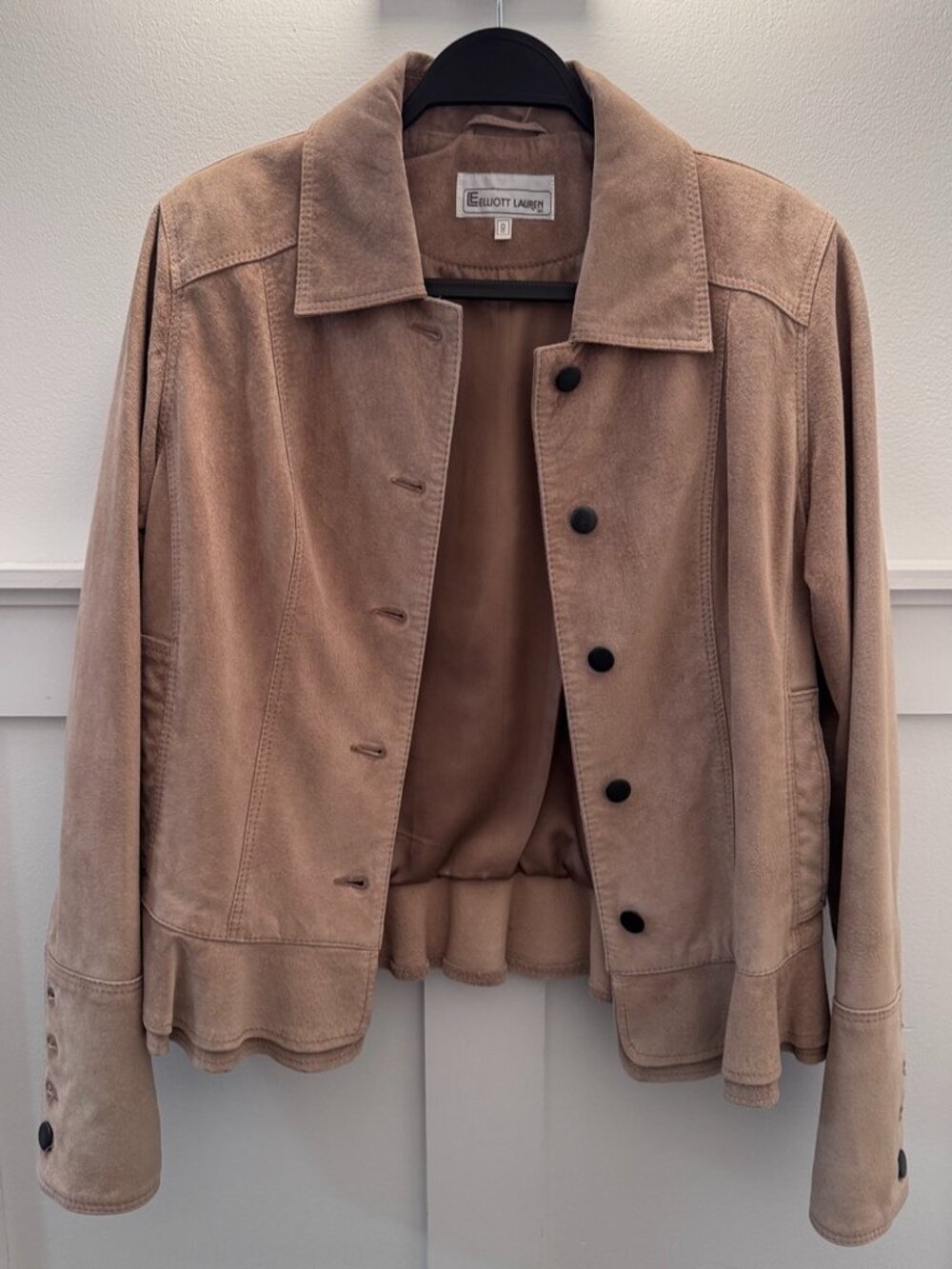 Elliott Lauren Tan Suede Jacket Button Front Cropped Blazer Size 8, Excellent - Picture 2 of 11